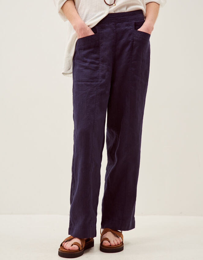 Lucy Regular Straight Leg Linen Trousers, Blue (NAVY), large
