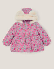 Baby Dolly Floral Print Padded Coat, Pink (PINK), large