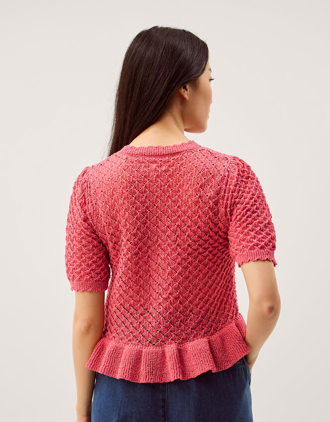 Shea Short Sleeve Ruffle Knit Cardigan, Pink (PINK), large