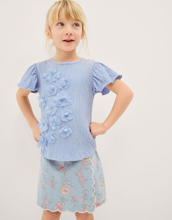 Embellished Floral Appliqu&eacute; Top, Blue (BLUE), large