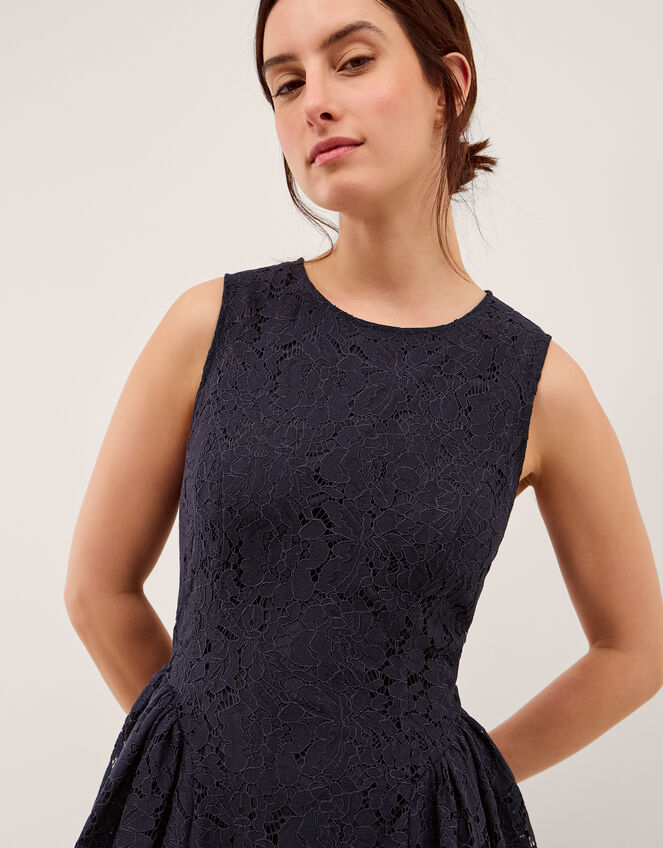 Lydia Sleeveless Lace Midi Dress, Blue (NAVY), large