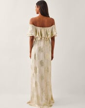Lyra Metallic Ruffle Maxi Dress , Ivory (IVORY), large