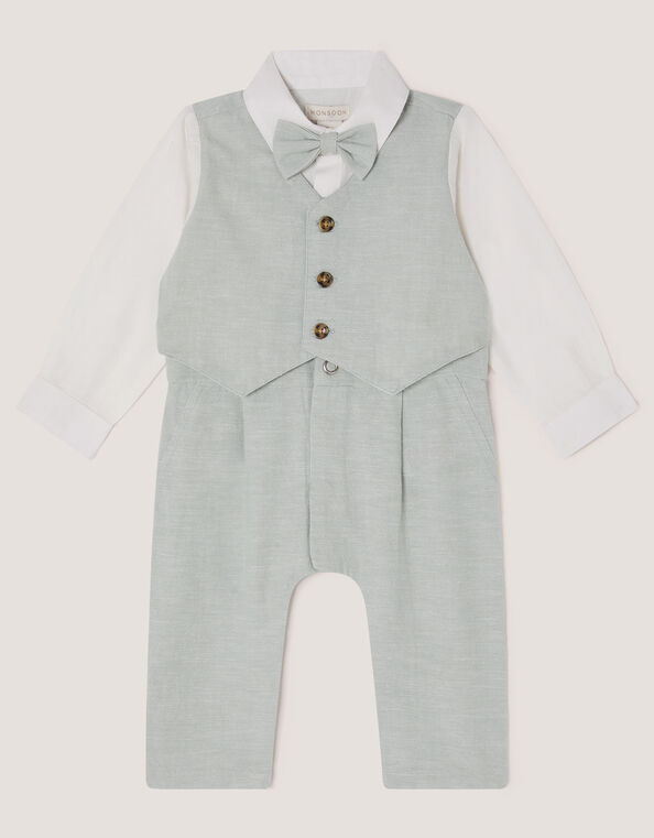 Newborn Arlo Waistcoat Romper, Green (SAGE), large