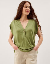 Lucy Linen Blend T-Shirt, Green (KHAKI), large