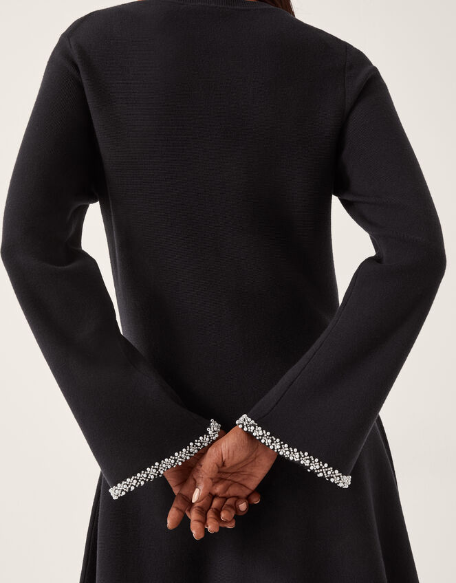 Tate Embellished Long Sleeve Knit Mini Dress, Blue (MIDNIGHT), large