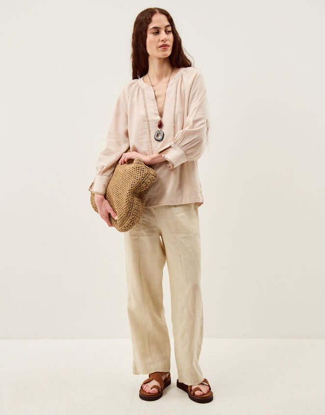 Frida Stripe Linen-Blend Top, Natural (NATURAL), large