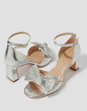 Taya Metallic Bow Heeled Sandals, Silver (SILVER), large
