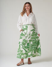 One Hundred Stars Giant Willow Print Maxi Skirt, Green (GREEN), large