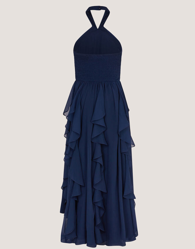 Arizona Halter Ruffle Prom Dress, Blue (NAVY), large