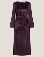 Callie Floral Satin Long Sleeve Midi Dress, Purple (PURPLE), large
