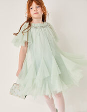 Nessa Sparkle Collar Waterfall Dress, Green (SAGE), large