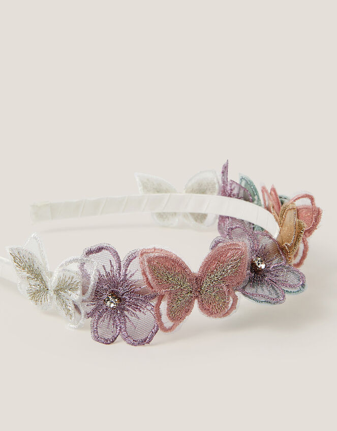 Embroidered Floral Butterfly Headband, , large