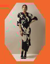 One Hundred Stars Stork Print Dress, Black (BLACK), large