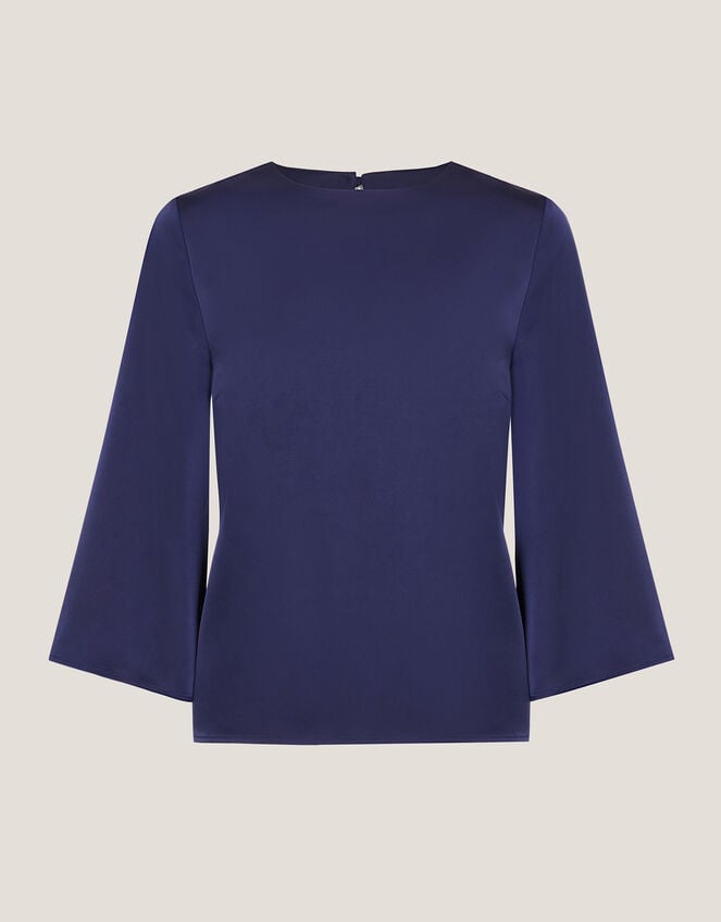 Ingrid Bell Sleeve Satin Blouse, Blue (MIDNIGHT), large