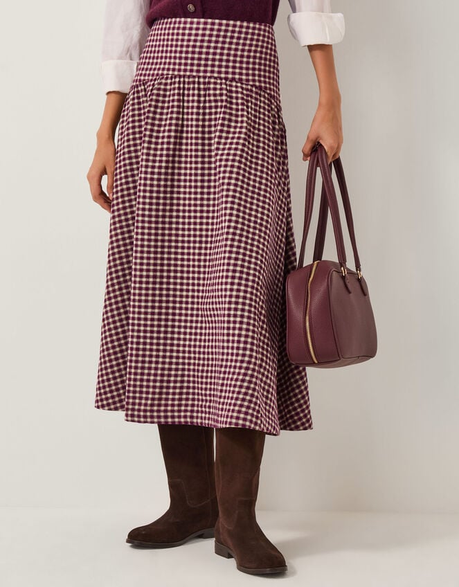 Agatha Check Drop Waist Midi Skirt, Red (CHERRY), large