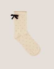 Glitter Spot Bow Socks, Cream (CREAM), large