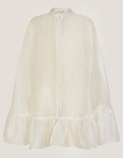 Pearl Trim Organza Cape, White (WARM IVORY), large