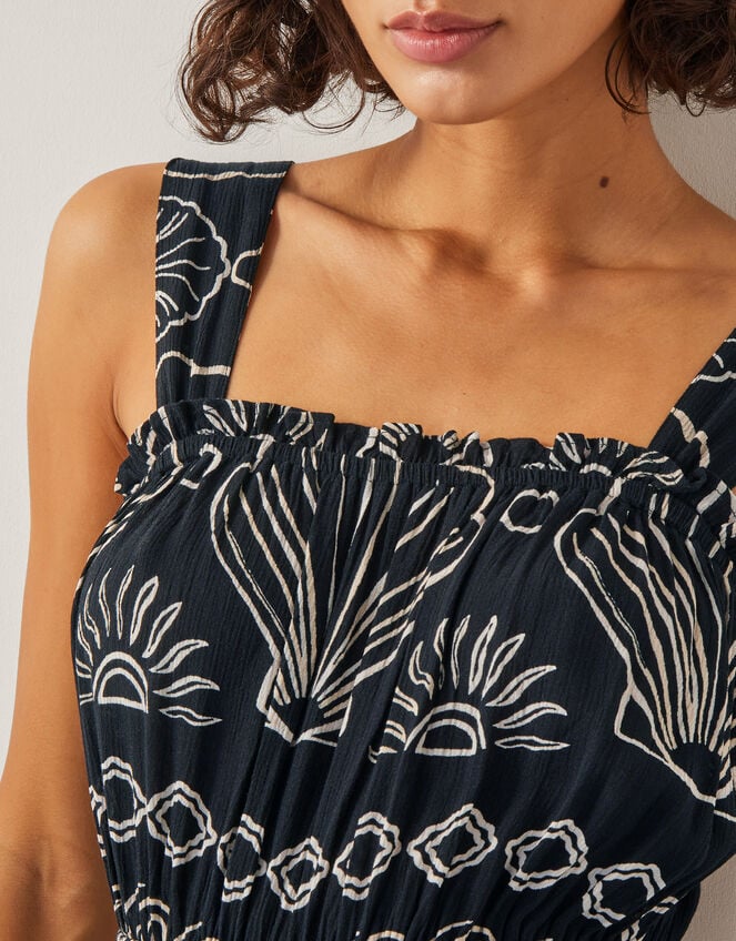 Macie Sleeveless Shell Print Jumpsuit, Black (BLACK), large