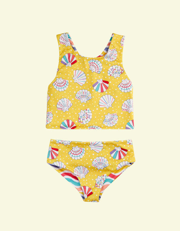 Frugi Tegan Printed Reversible Tankini Set, Yellow (YELLOW), large