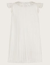 Baby Nellie Pleated Chiffon Dress, Ivory (IVORY), large