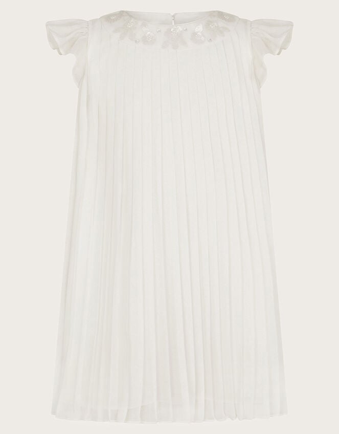 Baby Nellie Pleated Chiffon Dress, Ivory (IVORY), large