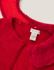 Faux Fur Collar Cardigan, Red (RED), large