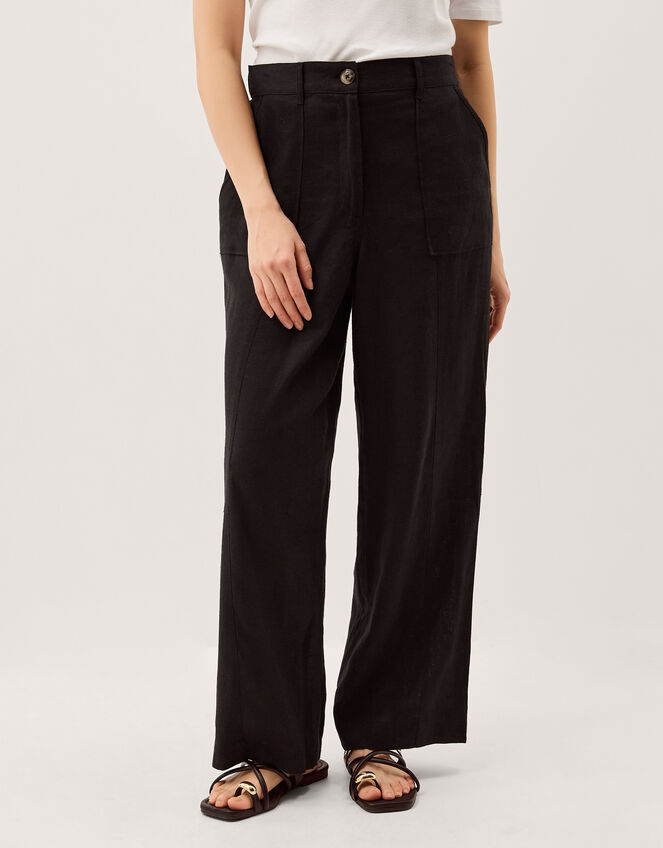 Jolie Wide Leg Linen Trousers, Black (BLACK), large