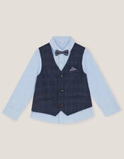 Three-Piece Oliver Check Waistcoat & Shirt Set, Blue (NAVY), large