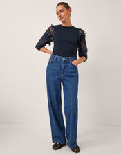 Fi Sheer Floral Appliqué Top, Blue (NAVY), large