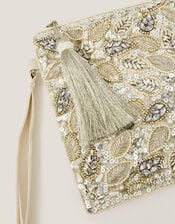 Febe Floral Embellished Tassel Pouch, , large
