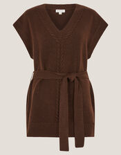 Cohen Tie Waist Cable Knit Vest, Brown (CHOCOLATE), large