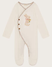 Newborn Peri Bunny Embroidered Sleepsuit, Ivory (IVORY), large