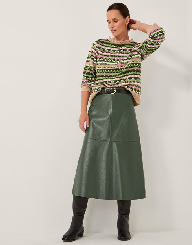 Pippa Faux Leather Midi Skirt, Green (GREEN), large