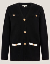 Leila Button Longline Cardigan, Black (BLACK), large