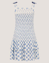 Floral Print Smocked Dress, White (WHITE), large