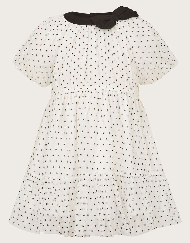 Baby Emily Short Sleeve Spotty Tulle Dress, Ivory (IVORY), large