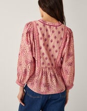 Sibyl Contrast Print Blouse, Orange (CORAL), large