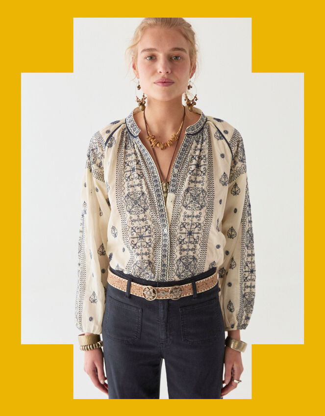 Maison Hotel Stephanie Embroidered Blouse, White (OFF WHITE), large