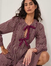 Agatha Tie Front Check Midi Dress, Red (CHERRY), large