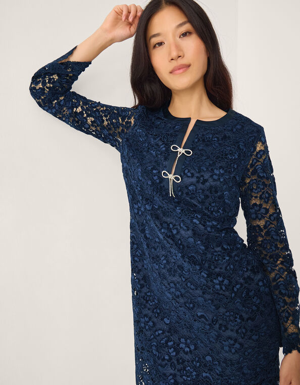 Verina Velvet Lace Mini Dress, Blue (MIDNIGHT), large