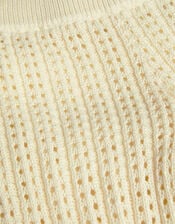 Embroidered Crochet Knit Trousers, Ivory (IVORY), large