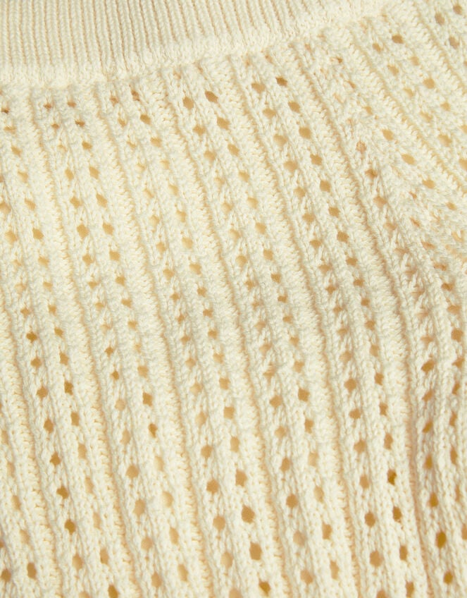 Embroidered Crochet Knit Trousers, Ivory (IVORY), large