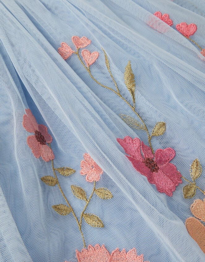 Embroidered Floral Tulle Disco Dress, Blue (BLUE), large