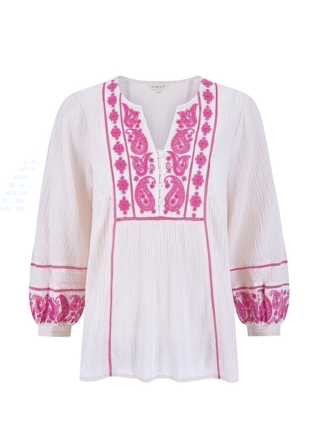 East Circe Paisley Embroidered Blouse, Pink (BLUSH), large