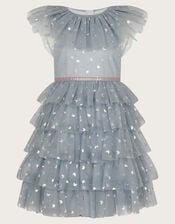 Frilly Butterfly Tulle Tiered Dress, Blue (BLUE), large