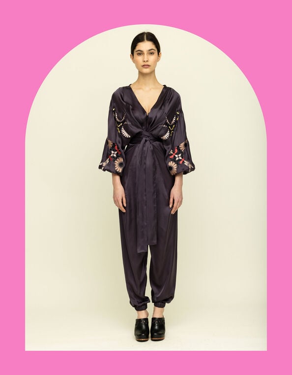 Tallulah & Hope Jodie Embroidered Wrap Jumpsuit, Grey (SMOKE), large