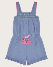 Embroidered Jersey Playsuit, Blue (BLUE), large