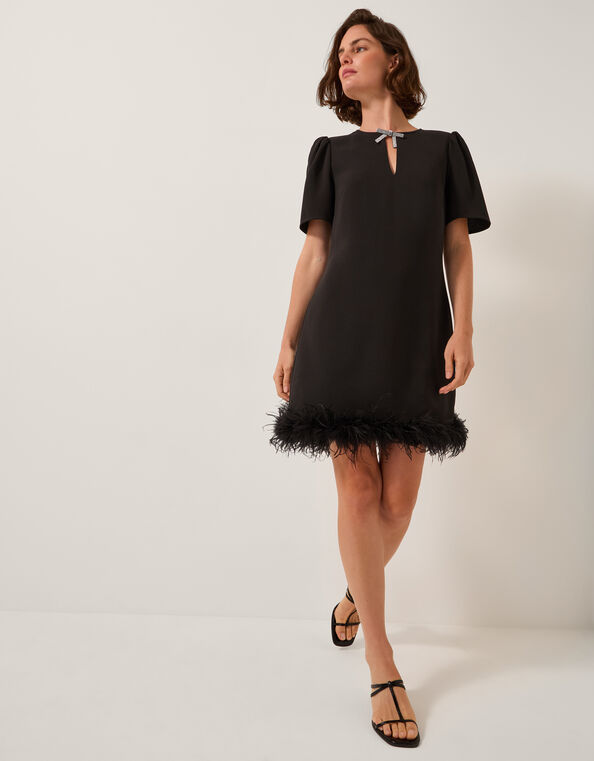 Arlette Feather Mini Dress, Black (BLACK), large