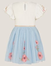 Embroidered Floral Tulle Disco Dress, Blue (BLUE), large