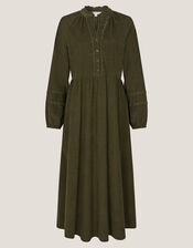 Zola Ric Rac Corduroy Midi Dress, Green (KHAKI), large